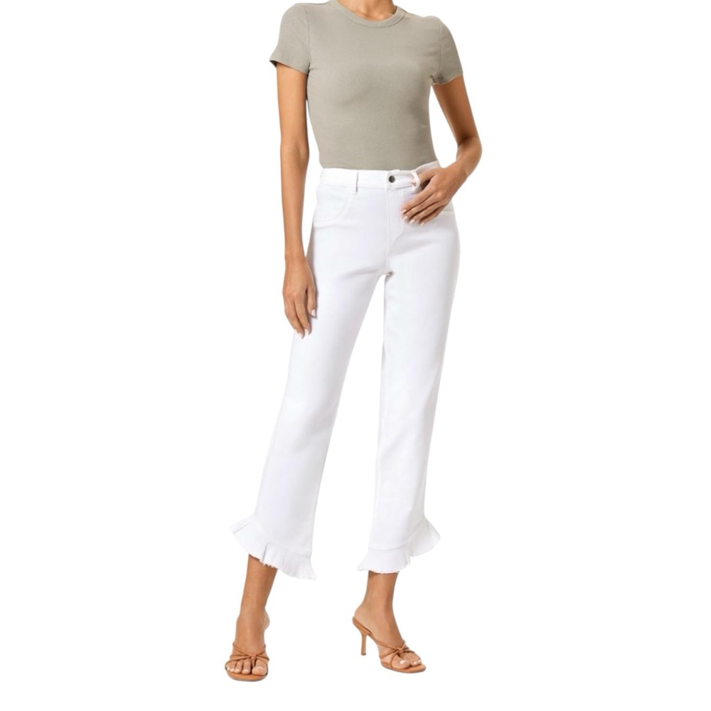 Hue Cream Pull On Skimmer Ruffle Hem Stretch Jeans Sz M